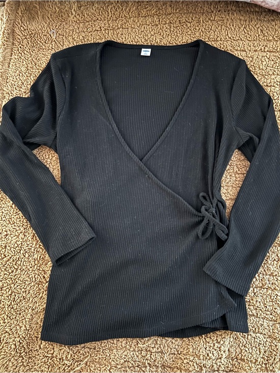 Old Navy Tops - Old Navy Black Ribbed Wrap-Front Long Sleeve Top